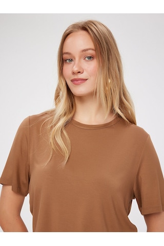 Faik Sönmez Yuvarlak Yaka Kısa Kol T-shirt W27tsh002 Bw27tsh00238 Kahverengi