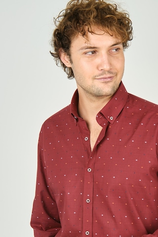 De Leone Erkek Slim Fit Desenli Uzun Kollu %100 Pamuk Gömlek 2045 Kırmızı Kırmızı