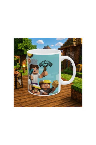 Minecraft Temalı Baskılı Beyaz Seramik Kupa - Oyuncu Hediyesi - Özel Tasarım Kupa Beyaz