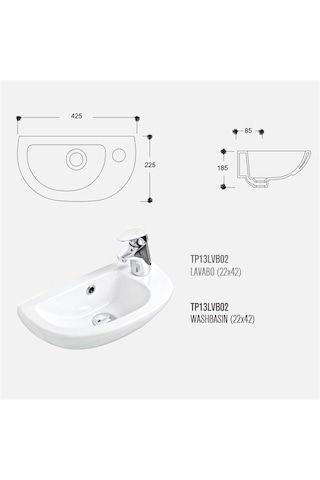 Güral Vit Lavabo Beyaz 22 CM x 42 CM