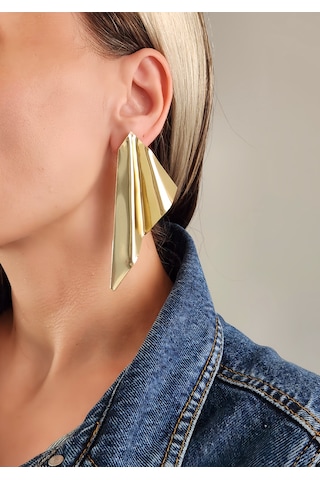 Eva Takı Store Yelpaze Dalga Model Büyük Boy Marjinal Gold Küpe