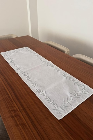 Nazlım Keten Nakışlı Amerikan Servis Takımı 19 Parça Silver Gümüş