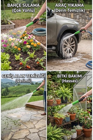 Otomatik Ayarlı Su Püskürtme Lansı, Fonksiyonlu Bahçe Sulama Ve Araç Yıkama Tabancası Başlığı, Yeşil - Siya