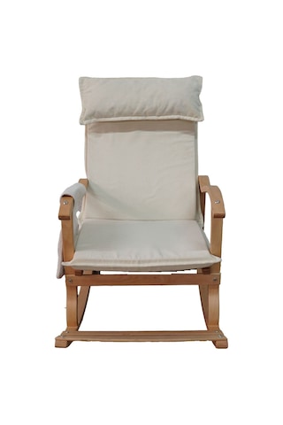 Enda Home Verona Minderli Ahşap Sallanan Sandalye Doğal Ahşap Gürgen Dinlenme Koltuğu Krem