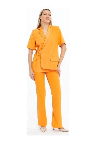 Selectmoda Kadın Yüksek Bel Düz Paça Turuncu Kumaş Pantolon