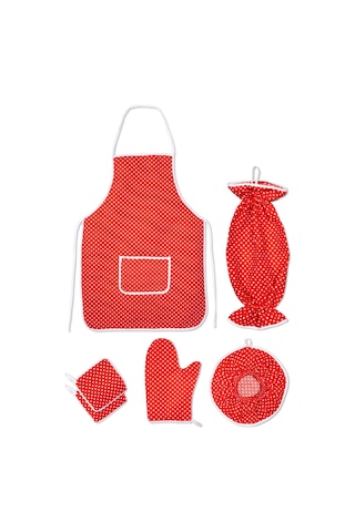 6 Parça Mutfak Seti & Mutfak Önlüğü , Fırın Eldiveni , 2li Tutacak , Organizer Poşetlik , Demlematikkırmızı Puantiye