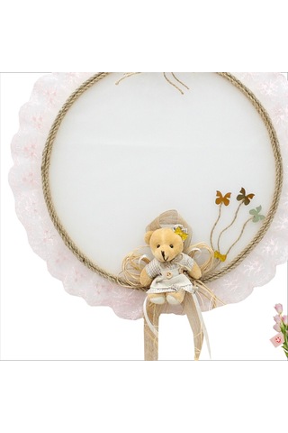 Süslebabypartystore Güpürlü Ve Ayıcıklı 37Cm Kasnak Kapı Süsü - Pembe