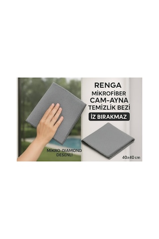 Gri Renga Mikrofiber Cam - Ayna Temizlik Bezi 40x40 Cm İz Bırakmaz / Mikro Baklava Desenli