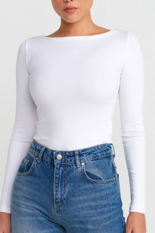 Madmext Ekru Kayık Yaka Uzun Kollu Kadın Top Body Mg2267 Ekru