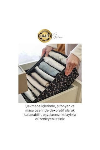 Çok Amaçlı Siyah 8 Gözlü Çekmece Dolap İçi Düzenleyici Organizer Büyük Large Boy Tshirt El Havlusu Çok Renkli