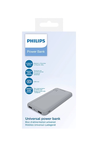 Philips DLP1810CW 10.000 mAh 2xUSB-A 2.1A USB-C Taşınabilir Powerbank Gri