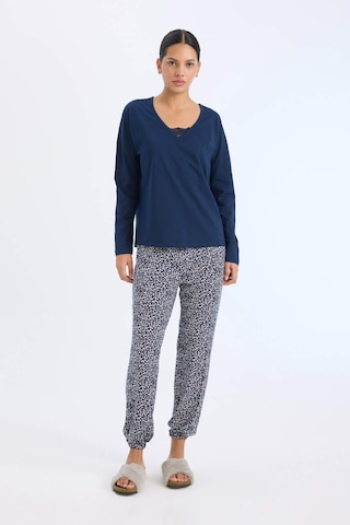 DeFacto Fall in Love Pijama Takımı Uzun Kollu Üst Desenli Uzun Alt E2357AX24WNNV31 Lacivert