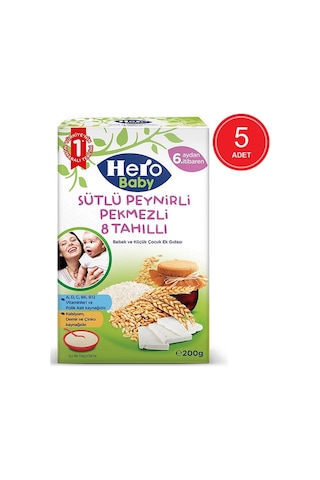 Hero Baby Sütlü 8 Tahıllı Peynirli Pekmezli 6+ Ay Kaşık Maması 5 x 200 G
