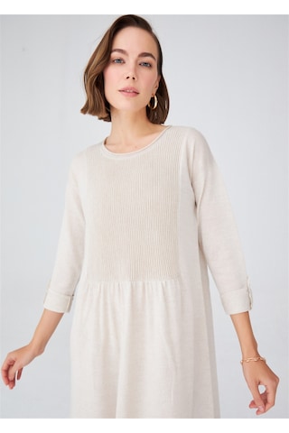 Peraluna Bol Kesim Uzun Kadın Triko Elbise Ekru Melanj Ekru