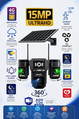 4g Solarpanelli 3 Kameralı Güvenlik Kamerası