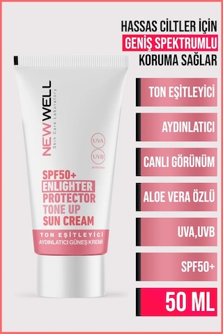 New Well Ton Eşitleyici ve Aydınlatıcı Pembe Yüz Güneş Kremi SPF50+ 50 ML