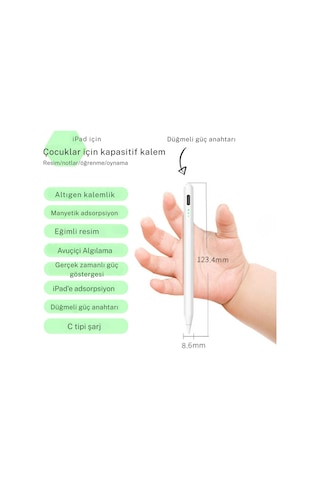 Fuchsia Apple Uyumlu iPad Air Ve Pro Eğime Duyarlı Avuç İçi Reddetmeli Aktif Dokunmatik Tablet Kalemi Beyaz