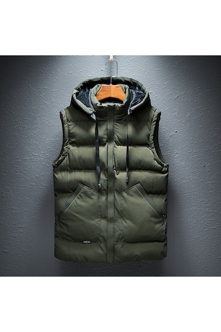Yeni Erkek Sonbahar Ve Kış Sıcak Pamuklu Yelek Yeşil