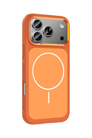 Apple Uyumlu iPhone 17 Pro Kılıf M-safe Şarj Özellikli Metal Kamera Çerçeveli Sanremo Silikon Kılıf Turuncu