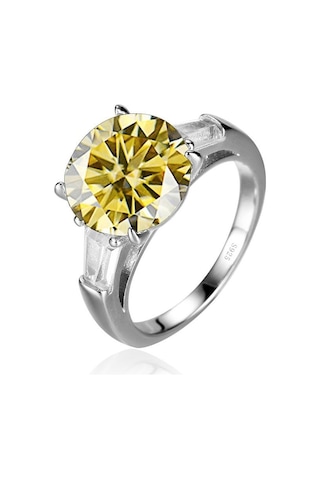 Sarı Bagueringen Lüks Büyük 5 Karat Mozanit Pırlanta Yüzük Gümüş 925 Takı Klasik Dört Pençe Tasarım Kadın Alyans 9