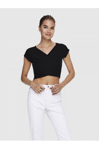 Only Kadın Siyah Short Top Çapraz Crop - 15230889 001