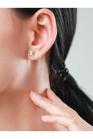 Brezza Lusso Jewelry Timeless Series Baget Gem Kadın Gümüş Küpe Gümüş