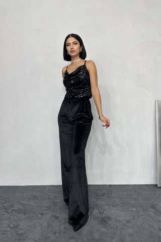 Siyah Askılı Degaje Bluz Siyah