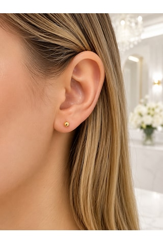 14 Ayar Altın Cilalı 5 Mm Top Küpe Minimal Şık Tasarım 0,55 Gr