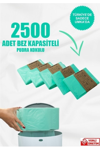 Korbell 16 L Kirli Bebek Bezi Kovaları ile Uyumlu 2500 Adet Pudra Kokulu Bebek Bezi Kapasiteli Yerli 5 Paket Çöp
