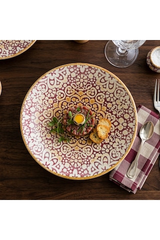 Alhambra Burgundy Gourmet 21cm 12 Adet Porselen Düz Tabak Bordo