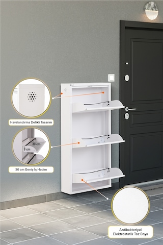 Arpelia Metal Ayakkabılık 3 Lü Beyaz
