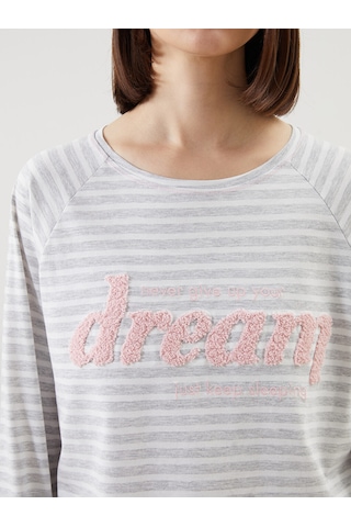 Lcw Dream Gri Bisiklet Yaka Çizgili Kadın Pijama Takımı