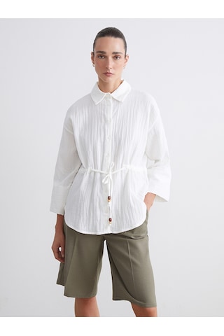 Lcwaıkıkı Classic Beyaz Dokulu Oversize Müslin Kadın Gömlek