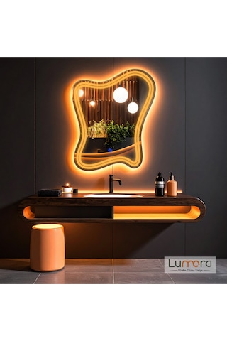 Mariont Amber Led'li Lazer Kumlamalı Lavabo & Banyo Aynası Dokunmatik Sensörlü 90 X 70 Cm Cm Turuncu