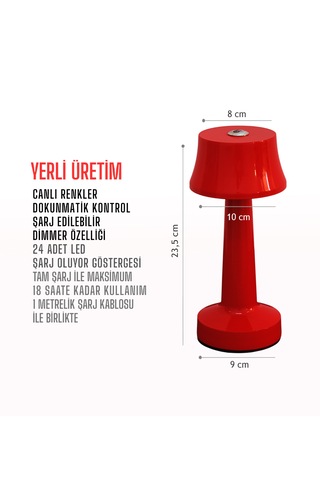 Zenlight Metal Dokunmatik Şarjlı Masa Lambası 320-1 Kırmızı