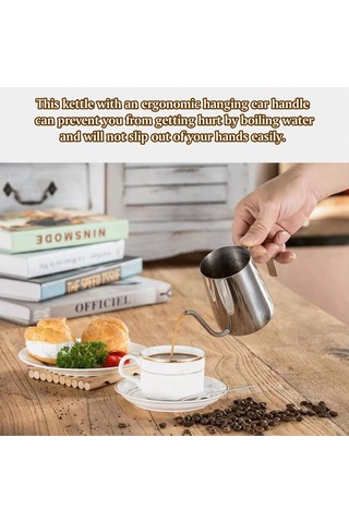 Xiyyadms 350ml Gümüş Renkli 304 Paslanmaz Çelik Kahve Çay Dolu, Hassas Su Akışı Kontrolü, Ergonomik Kollü, Temizliği Kolay Gümüş