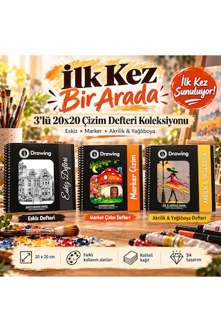 Dreamart Galery 3 Lü Sanat Defteri Seti 20x20 Cm Eskiz + Marker + Akrilik & Yağlıboya