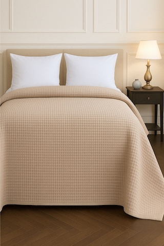 Renkli Gofret Desen Tek Kişilik Yatak Örtüsü Otel Pike 160x230 Cm Bej