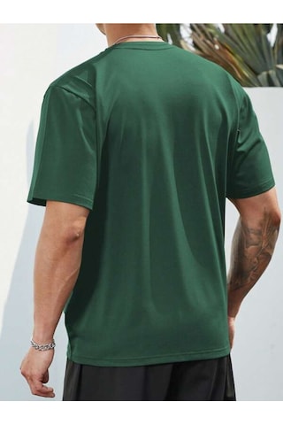 Unisex T-shirt - Miami Baskılı Oversize Bisiklet Yaka Kısa Kol Tişört Yeşil