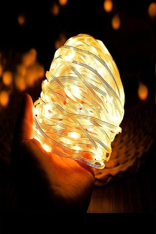 Şarjlı Makaralı Su Geçirmez Led Işık Yılbaşı İç Ve Dış Mekan Led Işık Zinciri 79 +30 Ledli 8 Metre Sarı