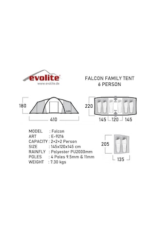 Evolite Falcon 6 Kişilik Odalı Aile Çadırı Renkli