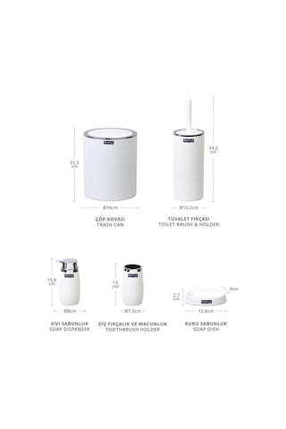 Okyanus Home Beyaz Kromlu Çizgili Yuvarlak 5'Li Banyo Seti Beyaz