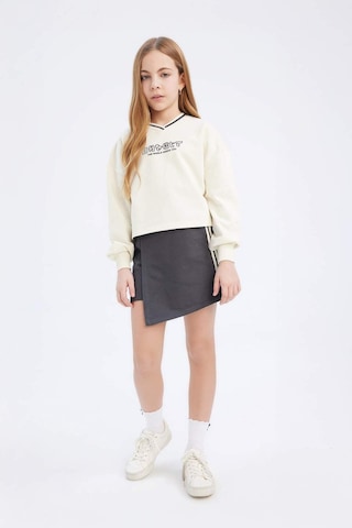 DeFacto Kız Çocuk 2'li Takım Baskılı Sweatshirt Şort Etek D9232A825SPER85 Ekru