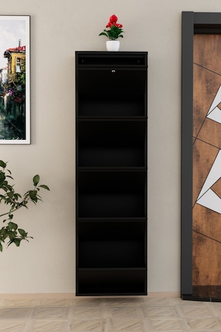 Kilitli 5 Kapaklı Metal Ayakkabılık Siyah Siyah