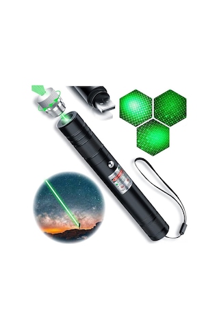 Dofolink Yüksek Güçlü 2000m Yeşil Lazer Pointer, Usb Şarjlı, Alüminyum Kasa, Astronomy-piknik-halka Sunumlar İçin, Siyah Renk Siyah