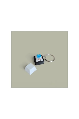 Mekanik Klavye Tuşu Stres Atıcı Anahtarlık - Beyaz Keycap Mavi Switch Siyah 2 adet