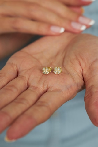 Zirkon Taşlı Gold Yonca Minimal Çivili Gümüş Küpe Gümüş