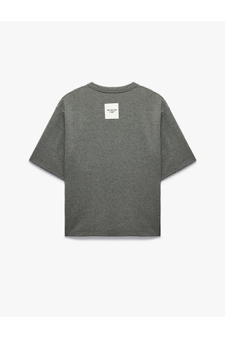 Koton Etiket Detaylı Üç İplik Rahat Kalıp Bisiklet Yaka Kısa Kollu Sweatshirt Gri 7wam70209mk