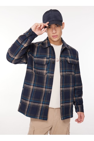 Wrangler Erkek Loose Fit Lacivert Ekose Ceket - W232406410