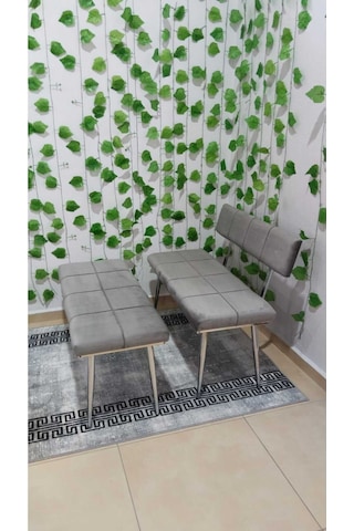 Özcan Metal Krom Metal Ayaklı Bench Sırtlı Mutfak Salon Antre Yatak Odası Puf Bank Oturak Takımı Açıkgri